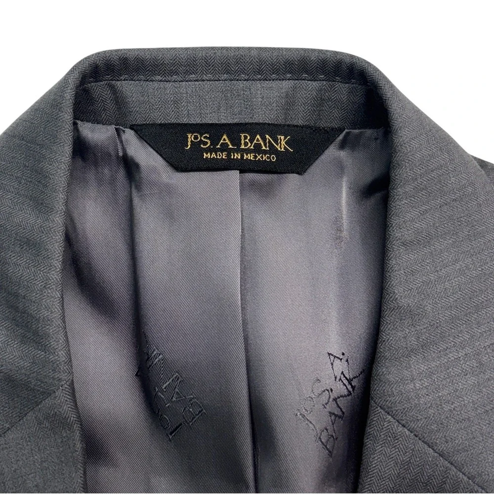 Jos A Bank 40R 34x31 Gray Micro Herringbone 2pc Pant Suit Signature Gold Wool